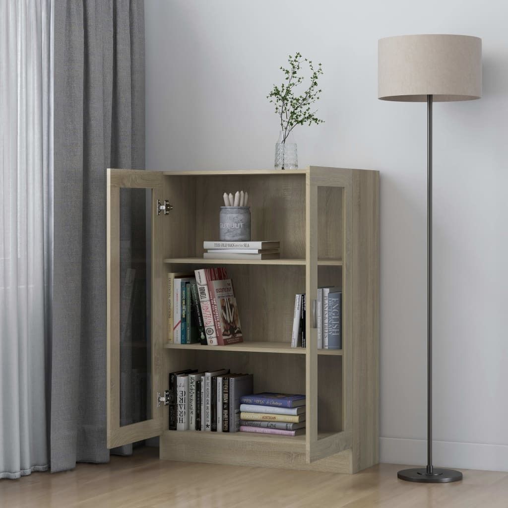 "im Sonderangebot"Vitrinenschrank - CLORIS - Standregal - Robust und langlebig - Sonoma-Eiche 82,5x30,5x115 cm Holzwerkstoff - DEMöbel8684040