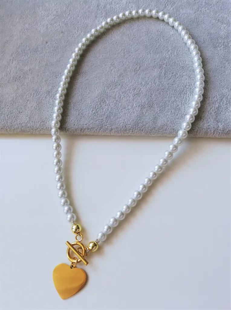 Collana Perle 6mm e Cuore BIG HEART Oro Acciaio - Trend Stagione