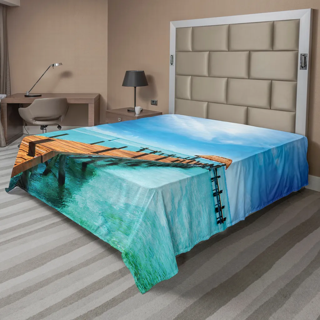 Drap plat tropical ABAKUHAUS motif bois exotique bleu 244 x 205 cm