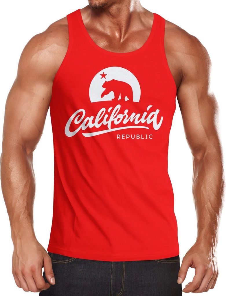 Herren Tank-Top California Republic Bear Kalifornien Bär Sommer Muskelshirt Muscle Shirt Neverless rot XXL