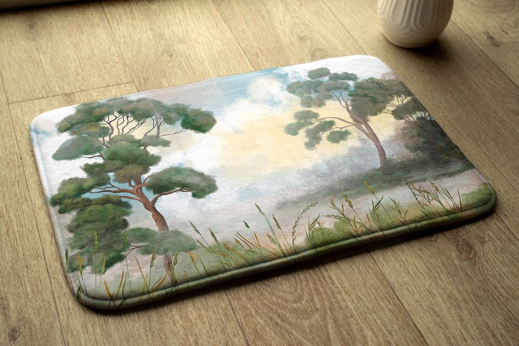 Badteppich Saugfähige - Badezimmer Teppich - Rutschfester Badvorleger Badematte - 90x60 cm - Landschaft Fluss