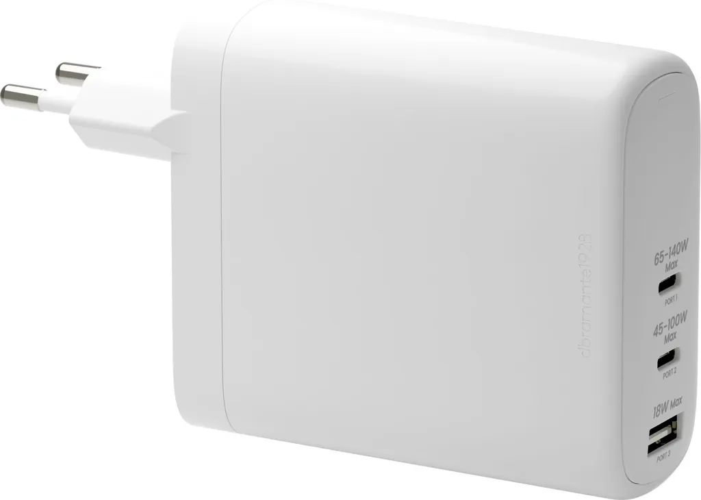 Chargeur USB-C 140W dbramante1928 blanc avec 3 ports rapides universels
