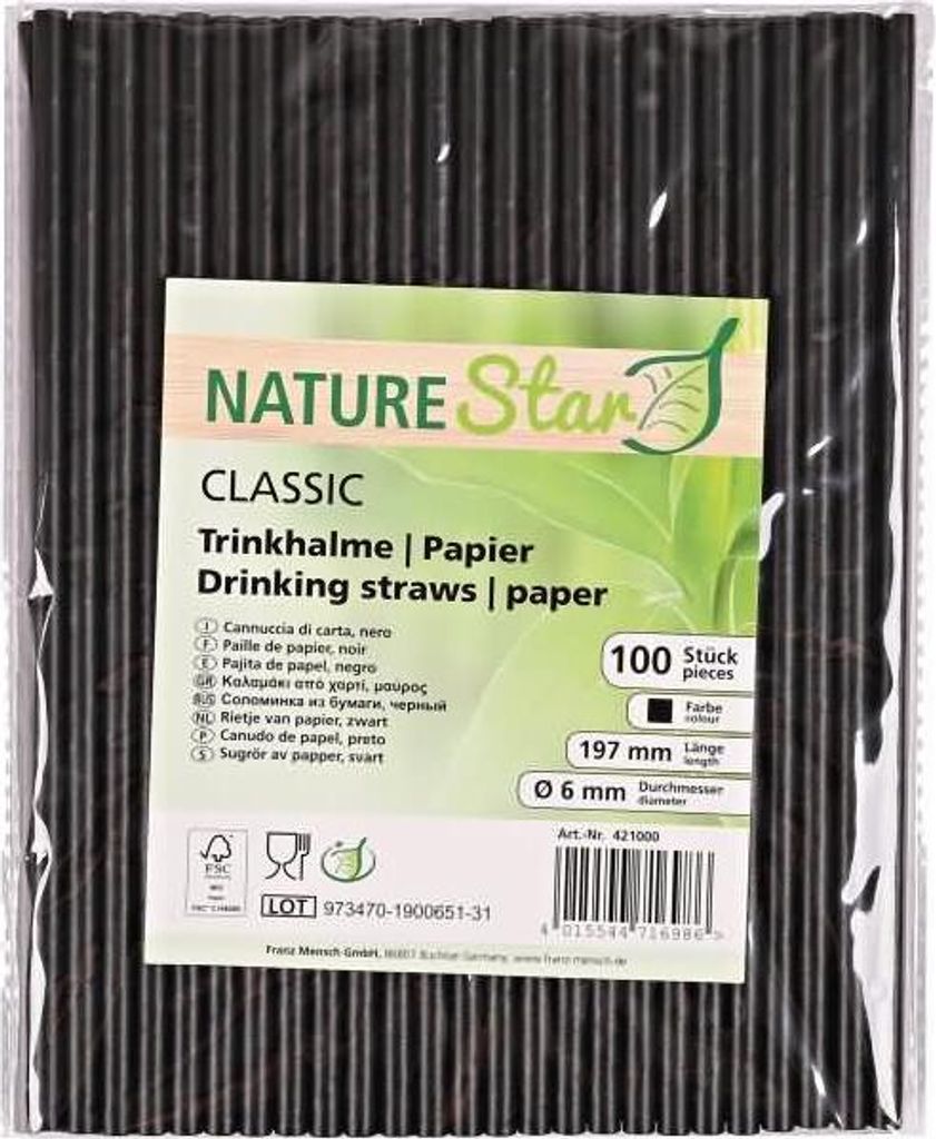 Papiertrinkhalme Classic 6x197mm schwarz VE=100 Stück