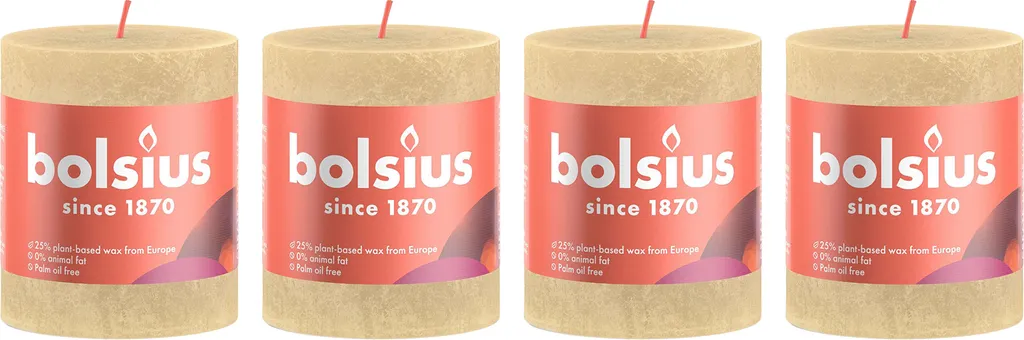 4 Candele Colonna Beige Avena 8x6.8 cm | Set Rustico per Meditazione
