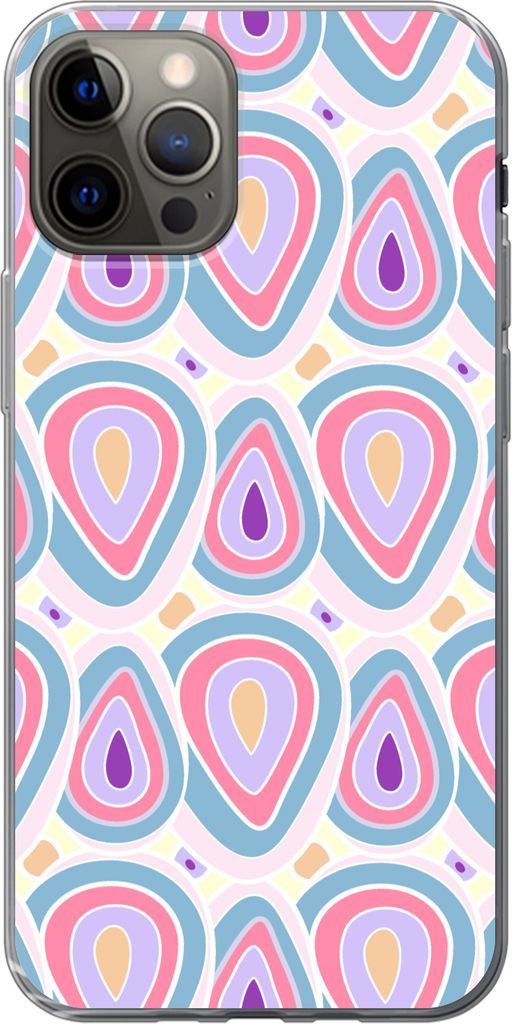 MuchoWow Handyhülle Schutzhülle Hülle für Telefoonhoesje iPhone 12 Pro Muster - Achat - Retro - Lila Silikon Softcase Handy Hülle - Abdeckung