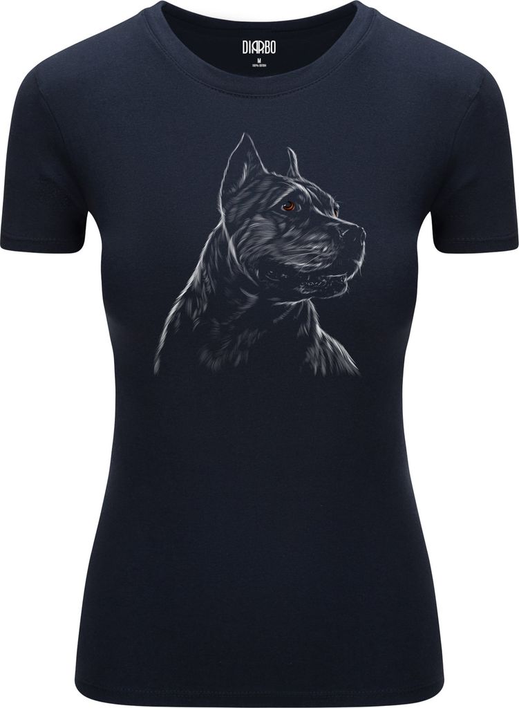 Diarbo Damen T-Shirt mit Tierliebhaber Druck Pitbull Porträt Dunkelblau Gr.XXL