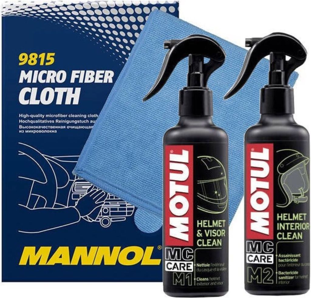 Motul Motorrad-Pflegeset: Visor, Helmreiniger & Mikrofaser - Geschenkidee