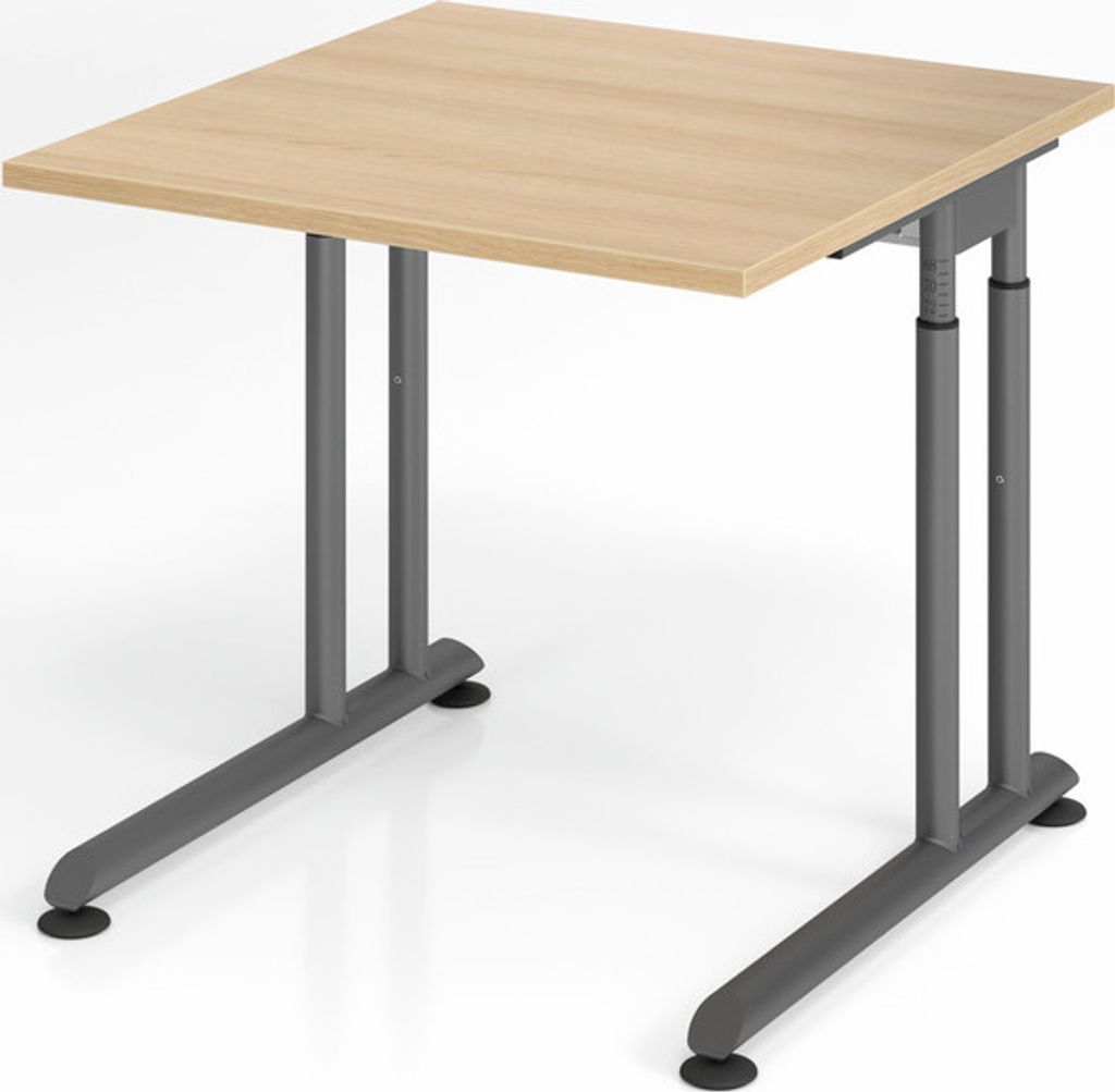 Schreibtisch Nilo | Eiche | Graues Gestell | BxT 80x80cm | Arbeitshöhe 68-82cm | höhenjustierbar, 1cm Raster | C-Fuß-Gestell | Rechteckform