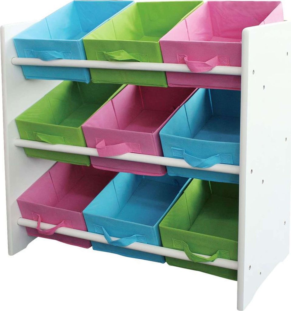 Buntes Kinderregal Regal für Kinder, Holz, 9 Ablageflächer, mit Boxen