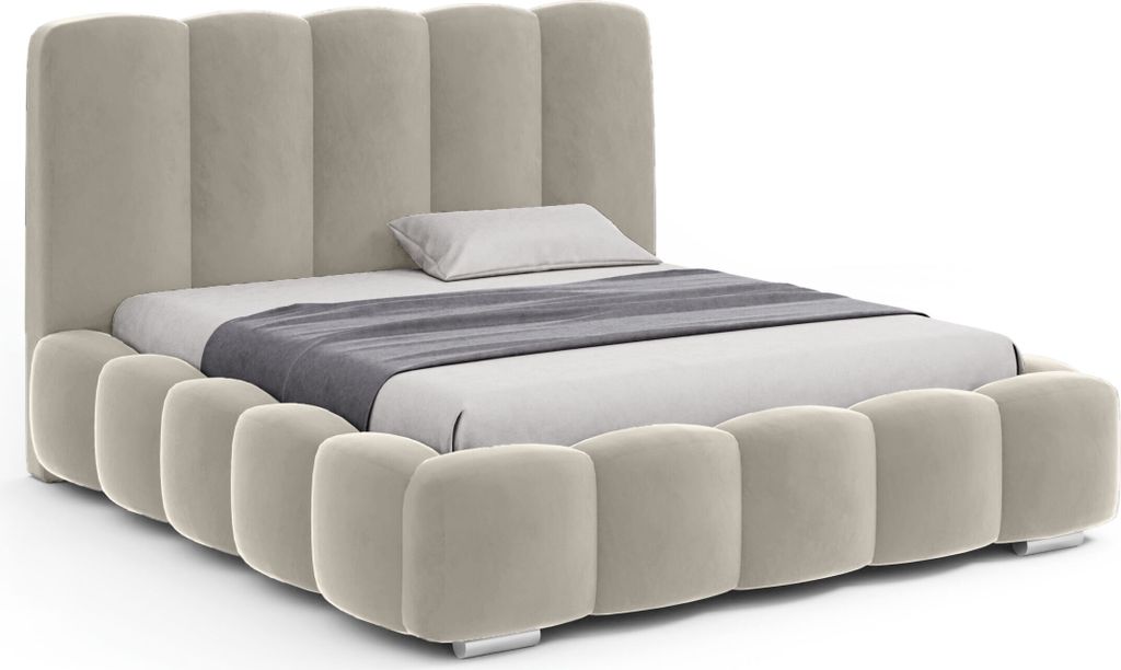 FEDVE Doppelbett Bonellfedern Leytron Bett Bettkasten Schlafzimmer 180x200 cm Beige (Matt Velvet 06)