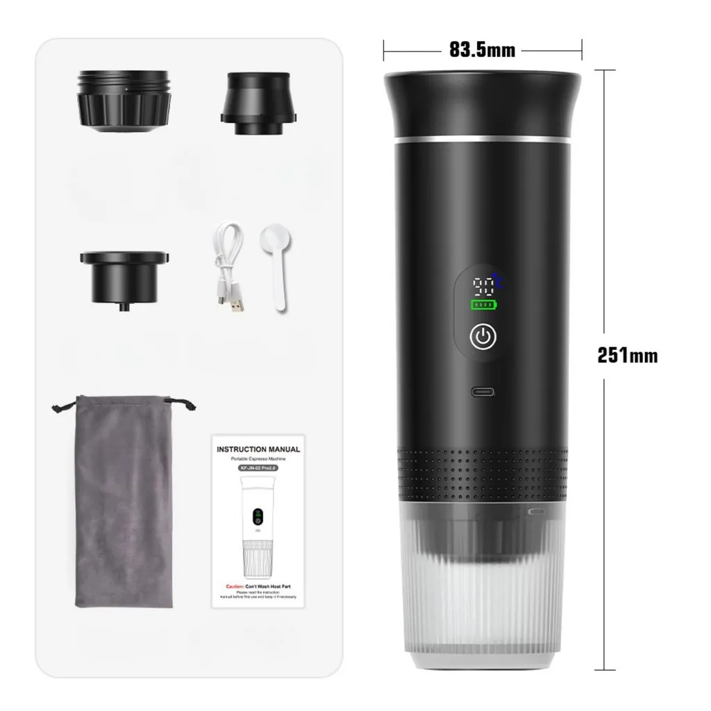 Machine Espresso 20 Bars Haute Pression - Sans Fil et USB-C - Noire 3en1 - 8