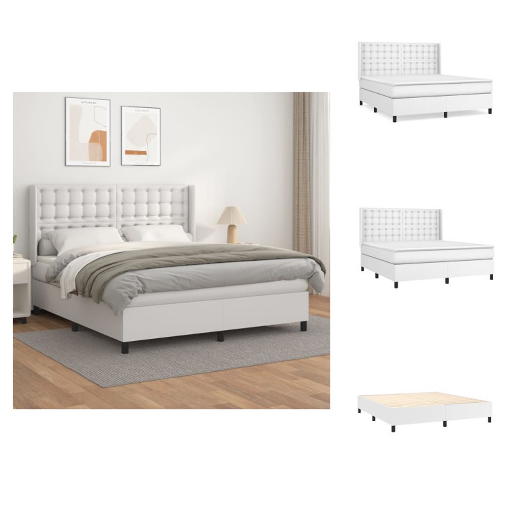 vidaXL Boxspringbett mit Matratze Weiß 180x200 cm Kunstleder - Betten & Bettgestelle