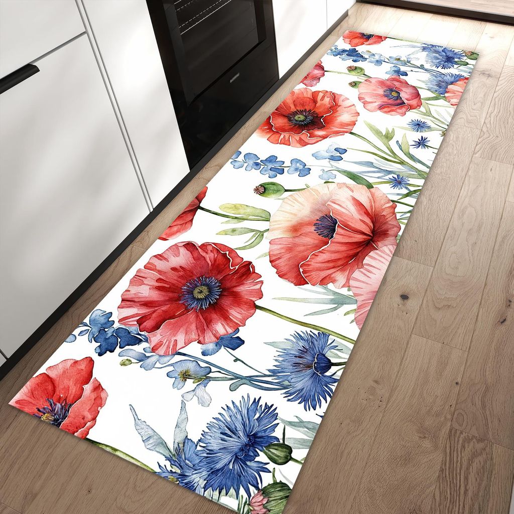 Küchenteppich 60x90cm rutschfest & abwischbar PVC Läufer - Blumenwiese Kunstvoll