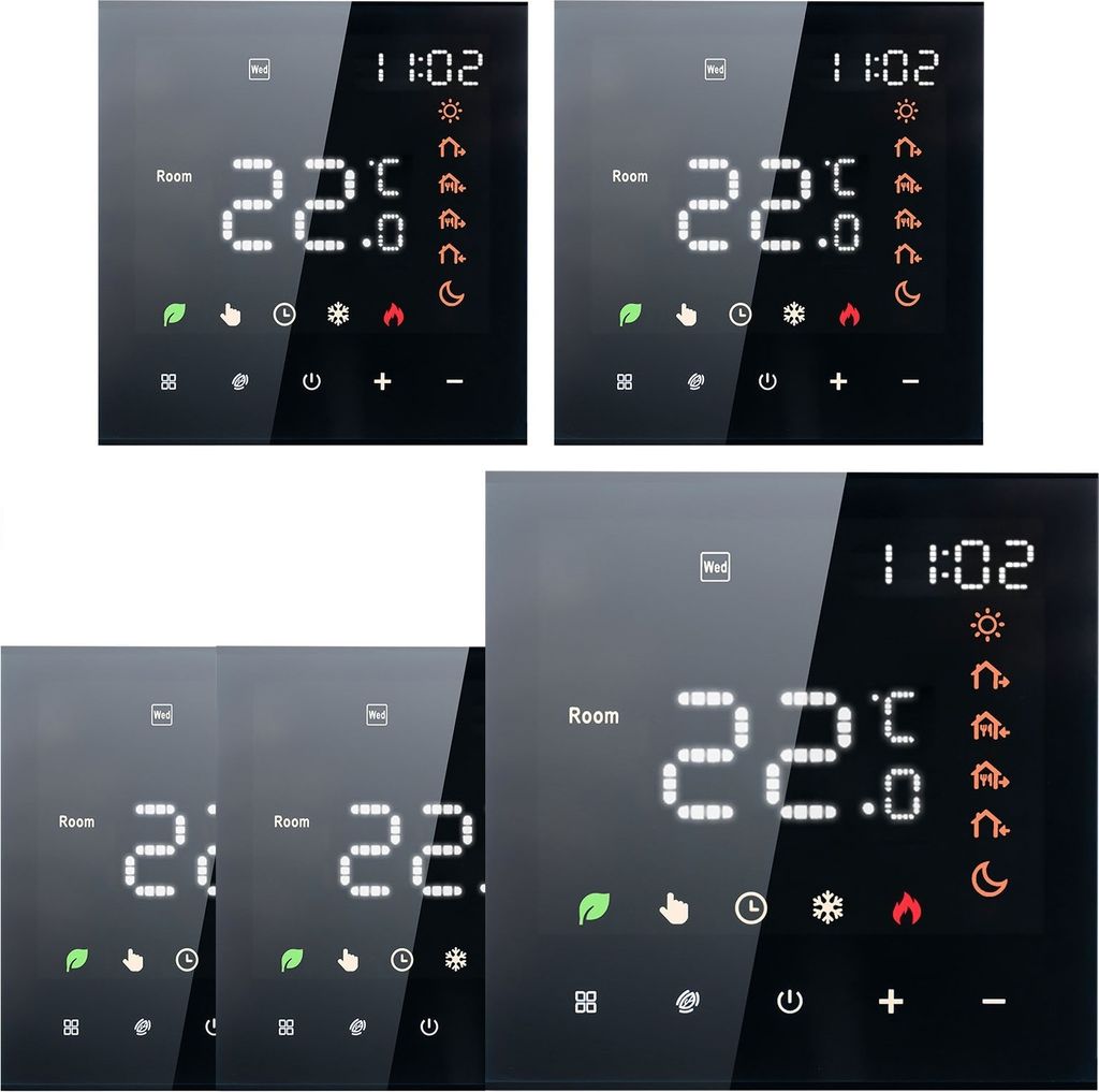 5x Smart Thermostat Raumthermostat, Digital LCD Touchscreen Thermostat Wandthermostat fuer 16A Elektroheizung Fussbodenheizung, Schwarz