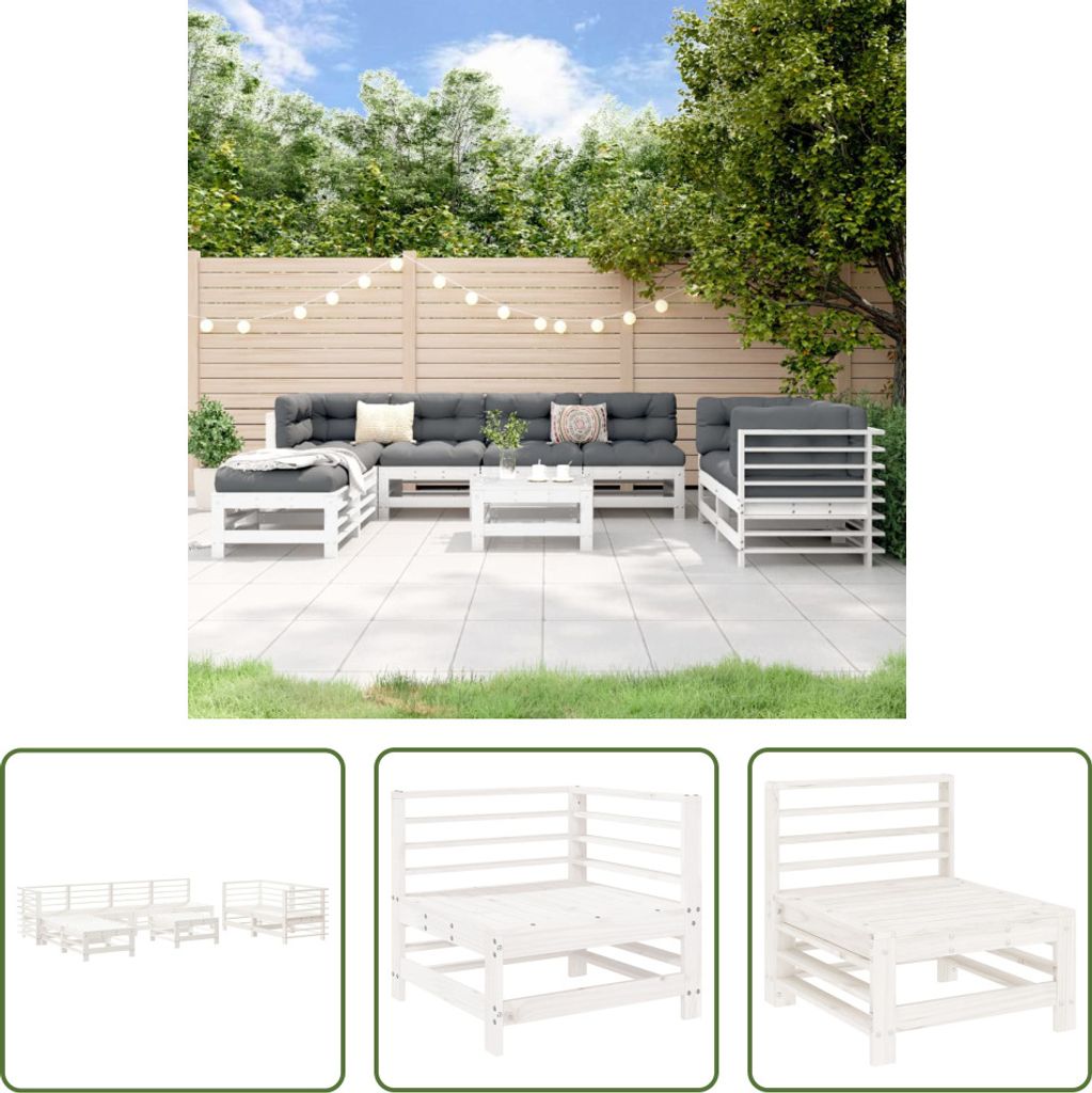 The Living Store 9-tlg. Garten-Lounge-Set Weiß Massivholz Kiefer