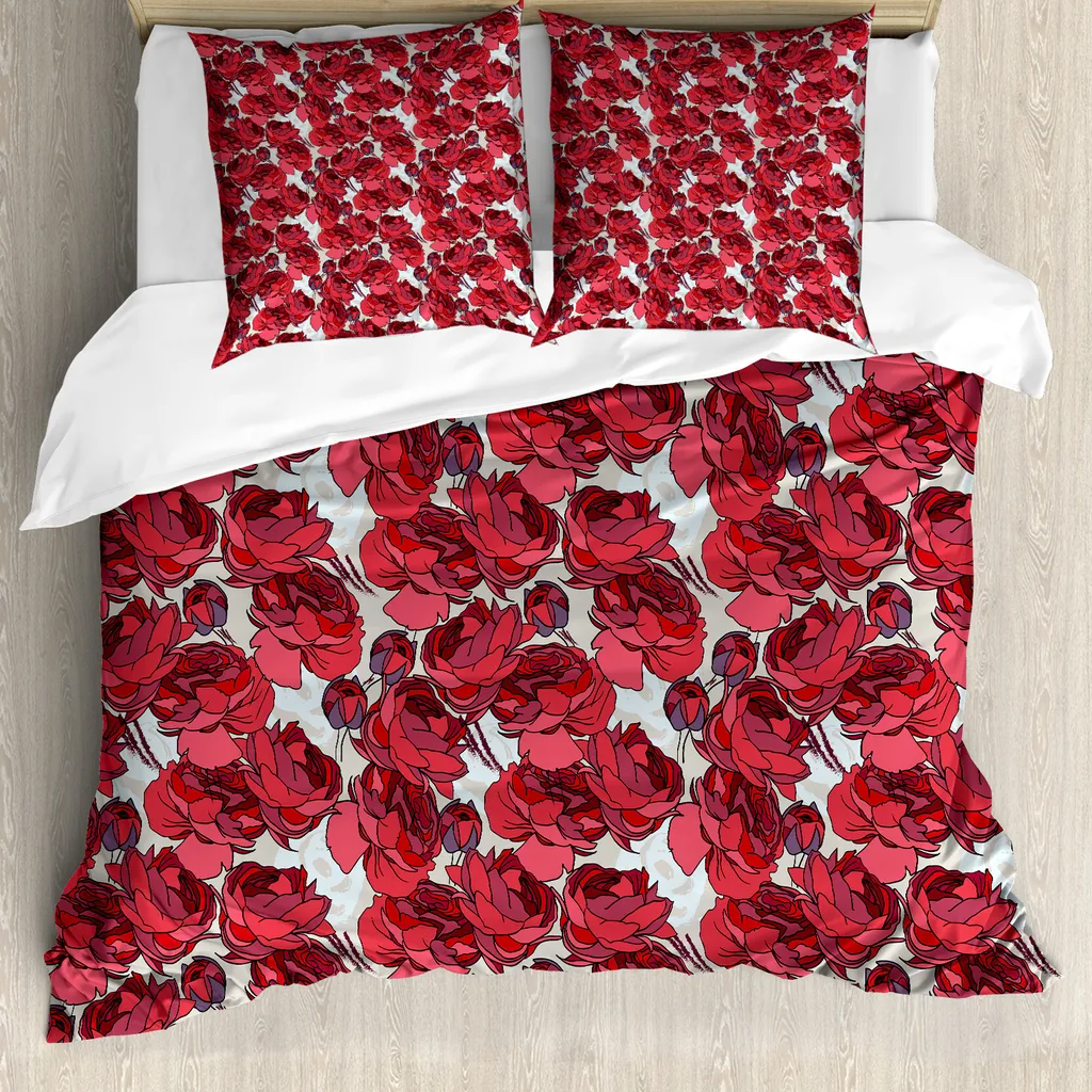 Parure de lit 200x200 cm Roses Rouges et Violettes en Microfibre Douce