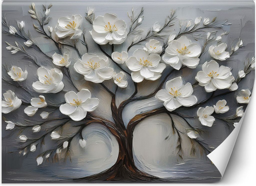 Vlies fototapete Abstrakter gemalter Baum 300x210 cm Feeby Silber inkl. Kleber einfache Montage
