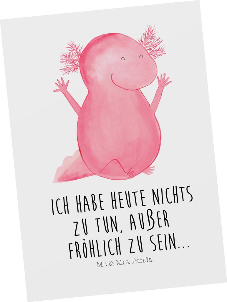 Mr. & Mrs. Panda Postkarte Axolotl Hurra - Weiß - Geschenk, Spaß, Fröhlich, Ansichtskarten, Zufriedenheit, Lurch, Postkarten, Fotokarte, Ansicht...