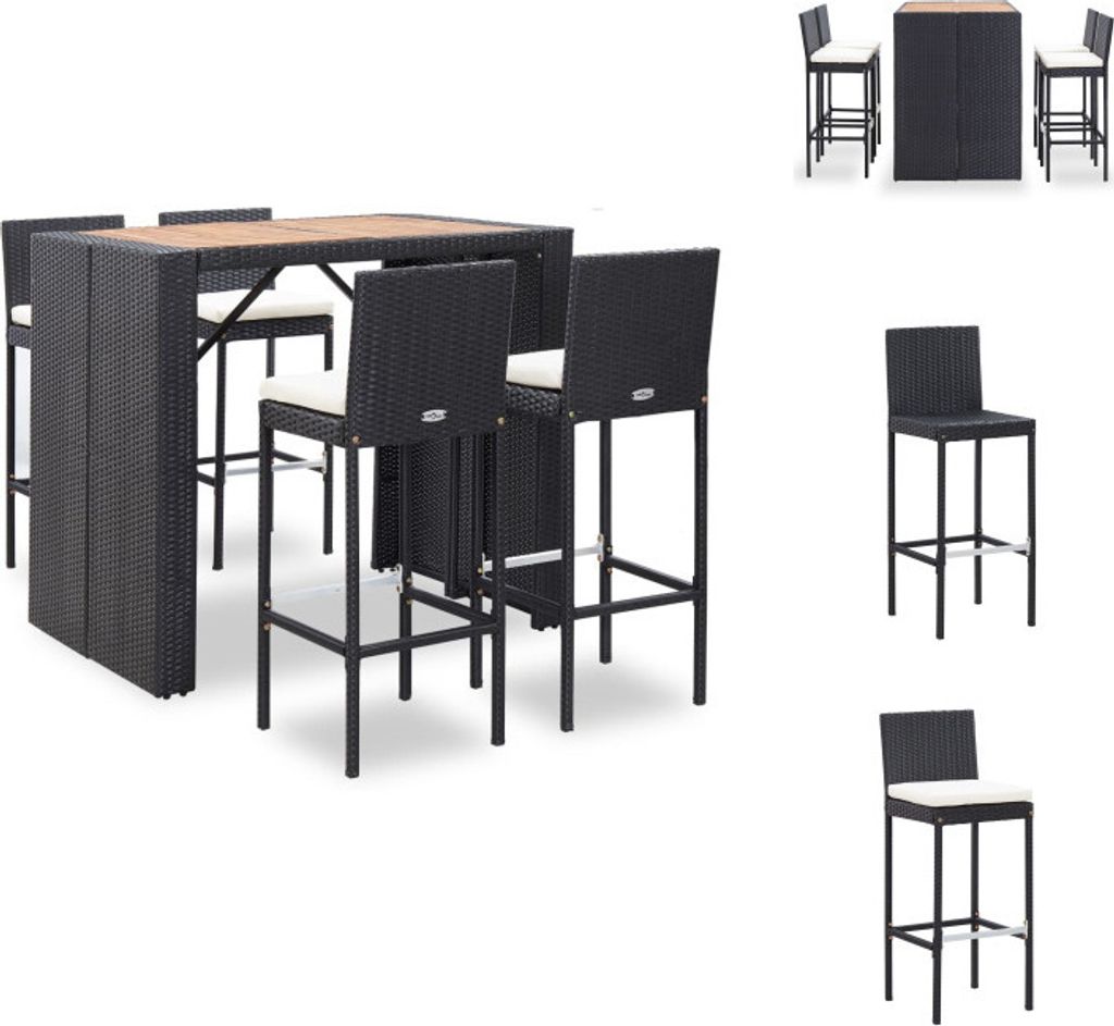 vidaXL 5-tlg. Garten-Bar-Set Poly Rattan und Akazienholz Schwarz - Gartenmöbel-Sets