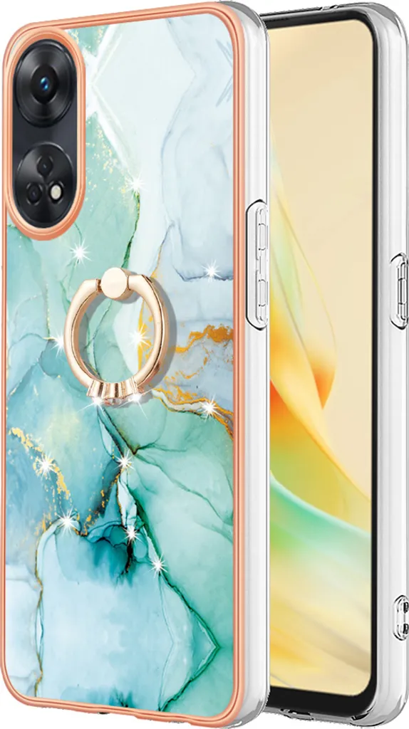 Custodia in marmo per OPPO Reno8 T 4G, custodia protettiva in silicone TPU con supporto ad anello Caffè