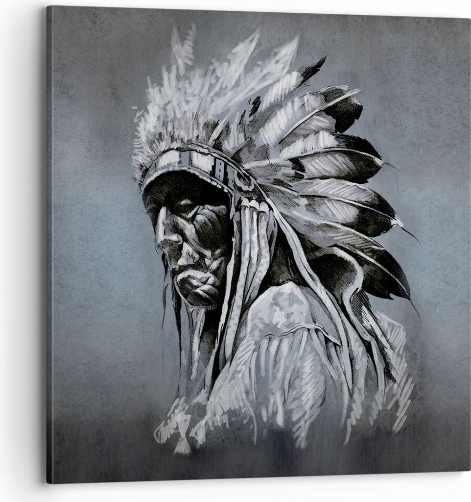 Bild auf Leinwand - Leinwandbild - Einteilig - Inder Feder Mann - 70x70cm - Wand Bild - Wanddeko - Wandbilder - Leinwanddruck - Bilder - Wanddekora...