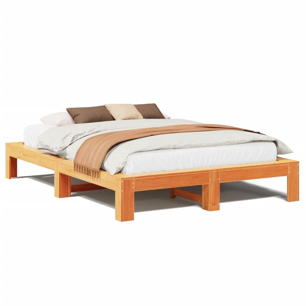 (Robust Möbel)Massivholzbett Modernes/Doppelbett - Polsterbett Erwachsene/r /Kind - ohne Matratze - Wachsbraun 140x190cm Kiefernholz - Klassis...