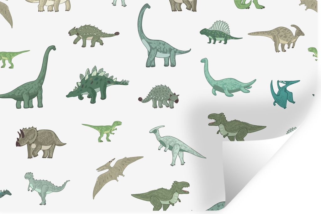 MuchoWow Wandtattoo Wandsticker Wandaufkleber Dinosaurier - Grün - Jungen - Braun - Kind - Muster 30x20 cm Selbstklebend und Repositionierbar - ...
