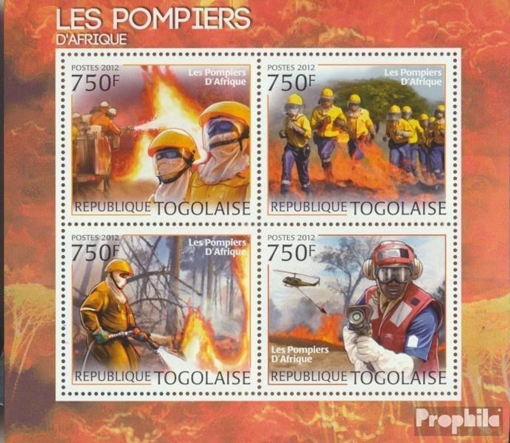 Briefmarken Togo 2012 Mi 4438-4441 Kleinbogen (kompl. Ausgabe) postfrisch Feuerwehrbrigade von Afrika
