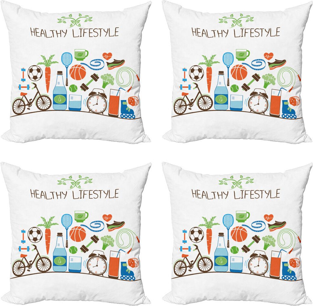 ABAKUHAUS Fitness Kissenbezug Set (4 Stück), Gesundheitswesen Wellness, Moderner Doppelseitiger Digitaldruck, 60 cm x 60 cm, Mehrfarbig