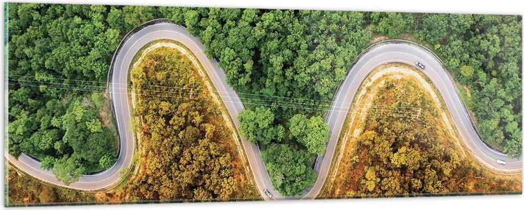 Bilder auf glas - Einteilig - Luftaufnahmen Weg Wald - 90x30cm - Glasbilder - Wandbilder - Bilder - zum Aufhängen bereit - Wanddekoration aus Glas...
