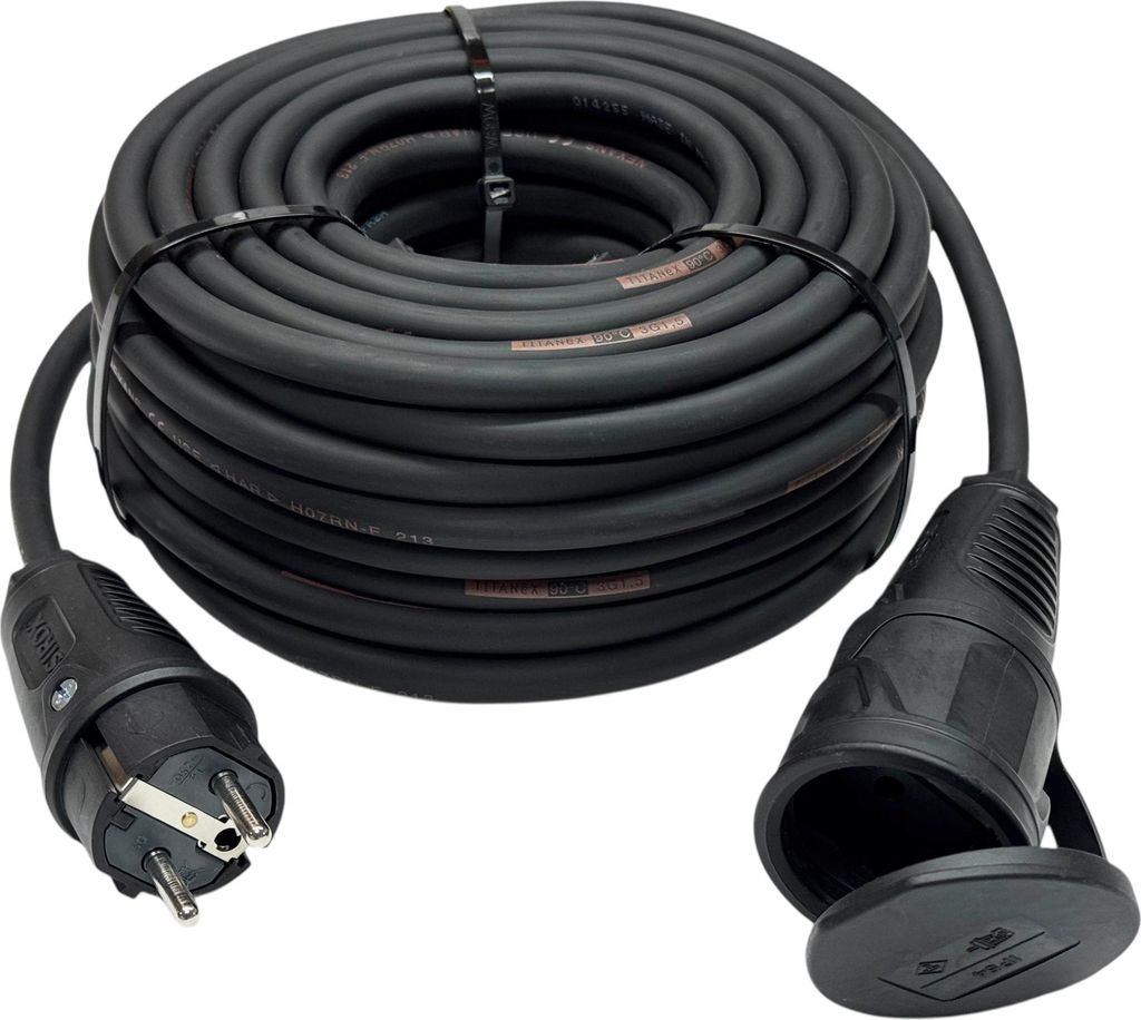 NWP Schuko Verlängerungskabel 20m Gummikabel - 3x1,5mm² H07RN-F - IP54 - Stromkabel für Baustelle, Garten, Industrie, Märkte, Außenbereich
