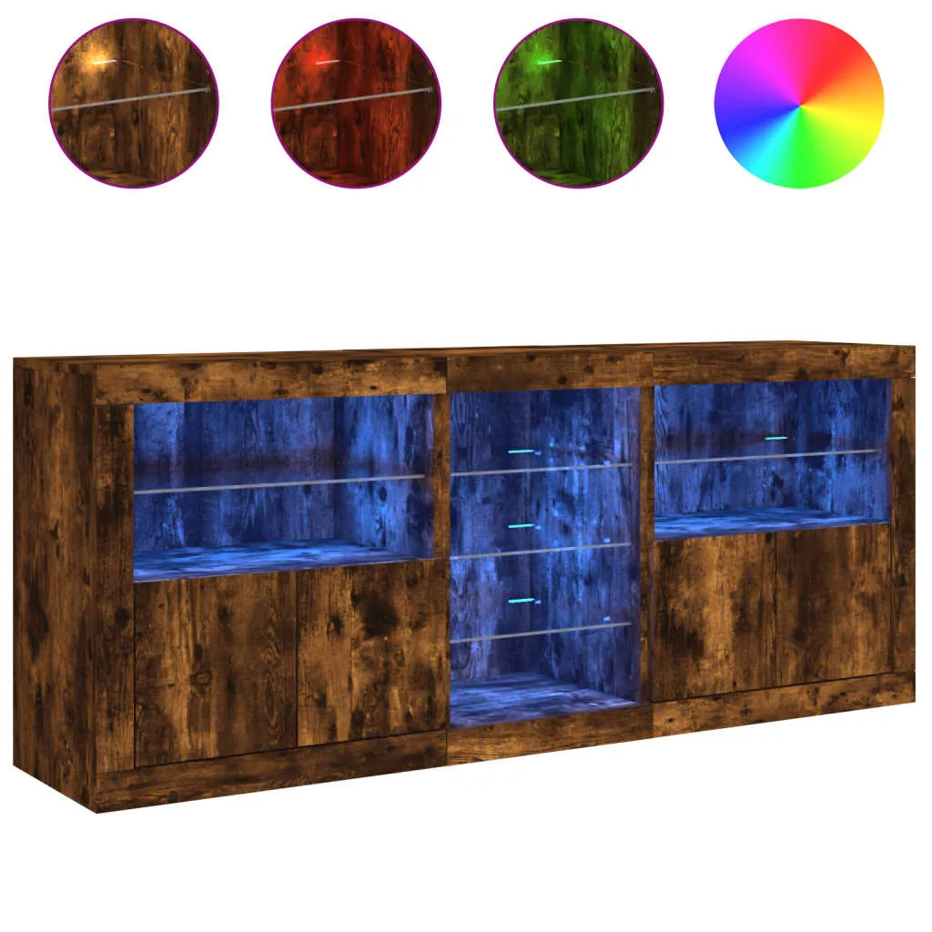 Buffet LED chêne fumé 162x37x67 cm - Éclairage d'Ambiance Intégré