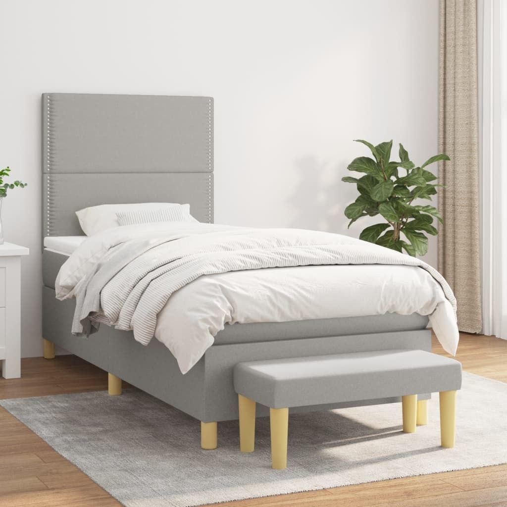 The Living Store Boxspringbett mit Matratze Hellgrau 100x200 cm Stoff