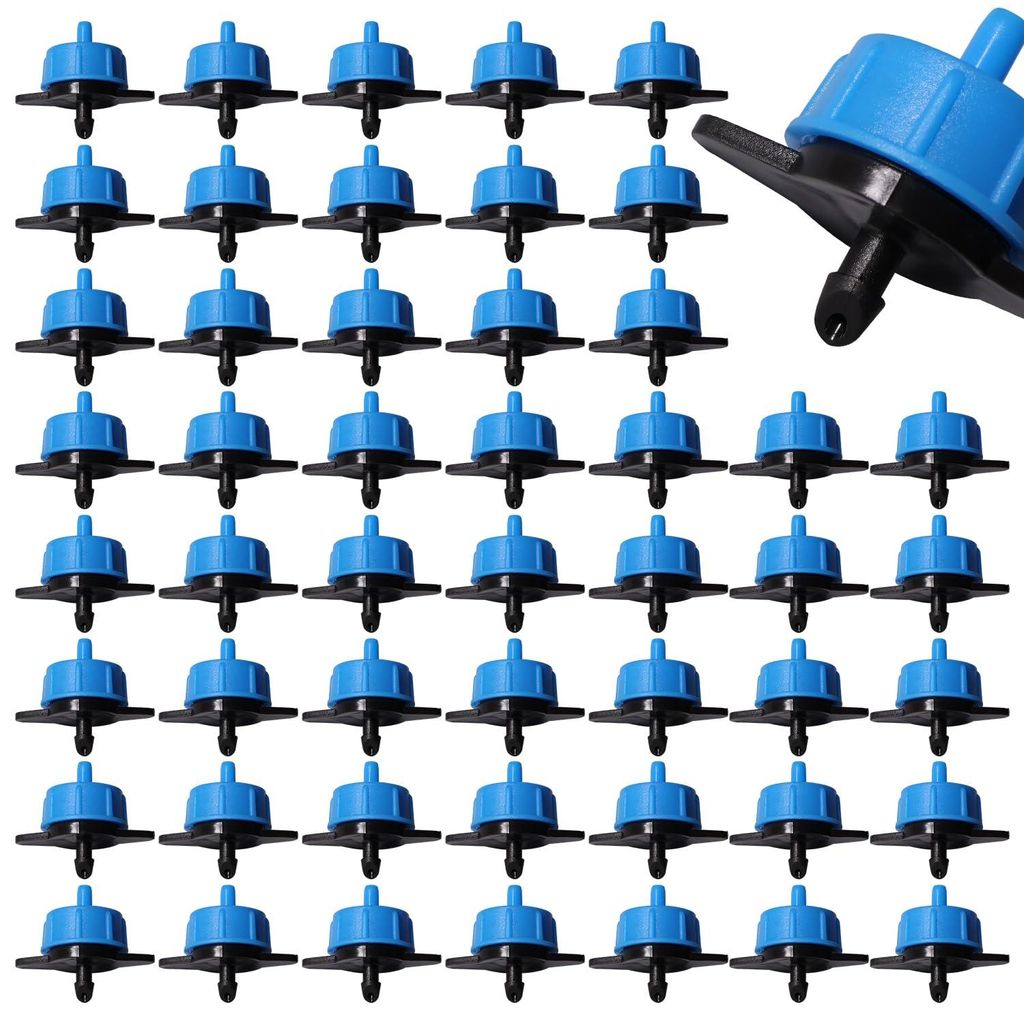 50 Stück druckkompensierende Tropfer (0,5 GPH), 1/4 Zoll Kunststoff-Bewässerungstropfer, Gartenbewässerungstropfer für Rasen und Garten, 2 l