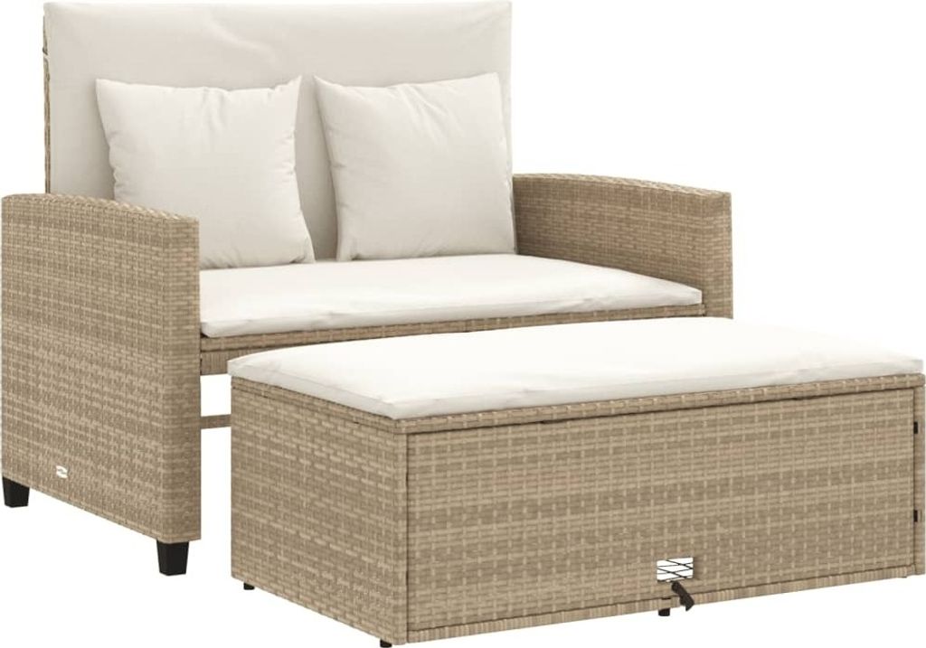 Gartensofa mit Kissen 2-Sitzer Beige Poly Rattan