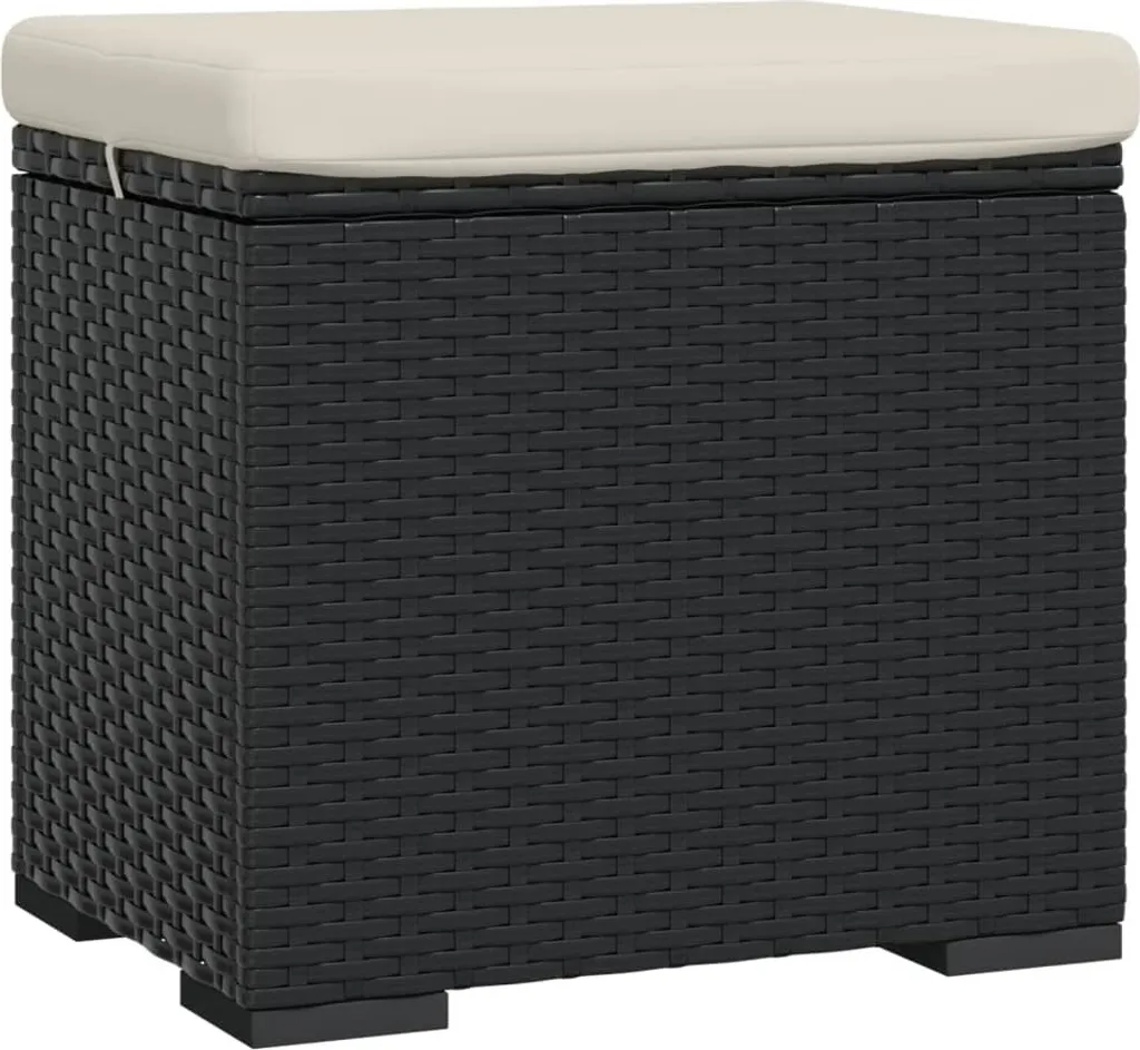 Tabouret Poly Rotin Noir avec Coussin : Solution Gain de Place Jardin