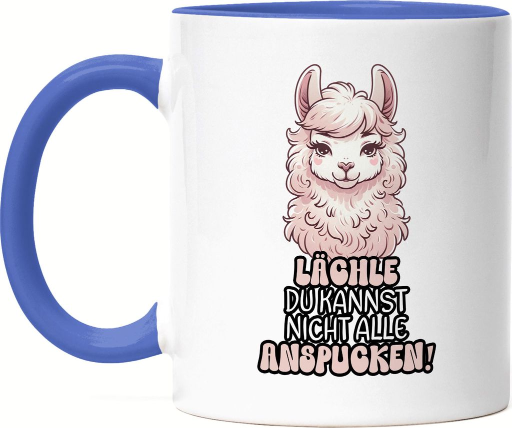 Lächle Du kannst nicht alle anspucken Lama Tasse Blau Drama Lama-Fans Büro Spaß