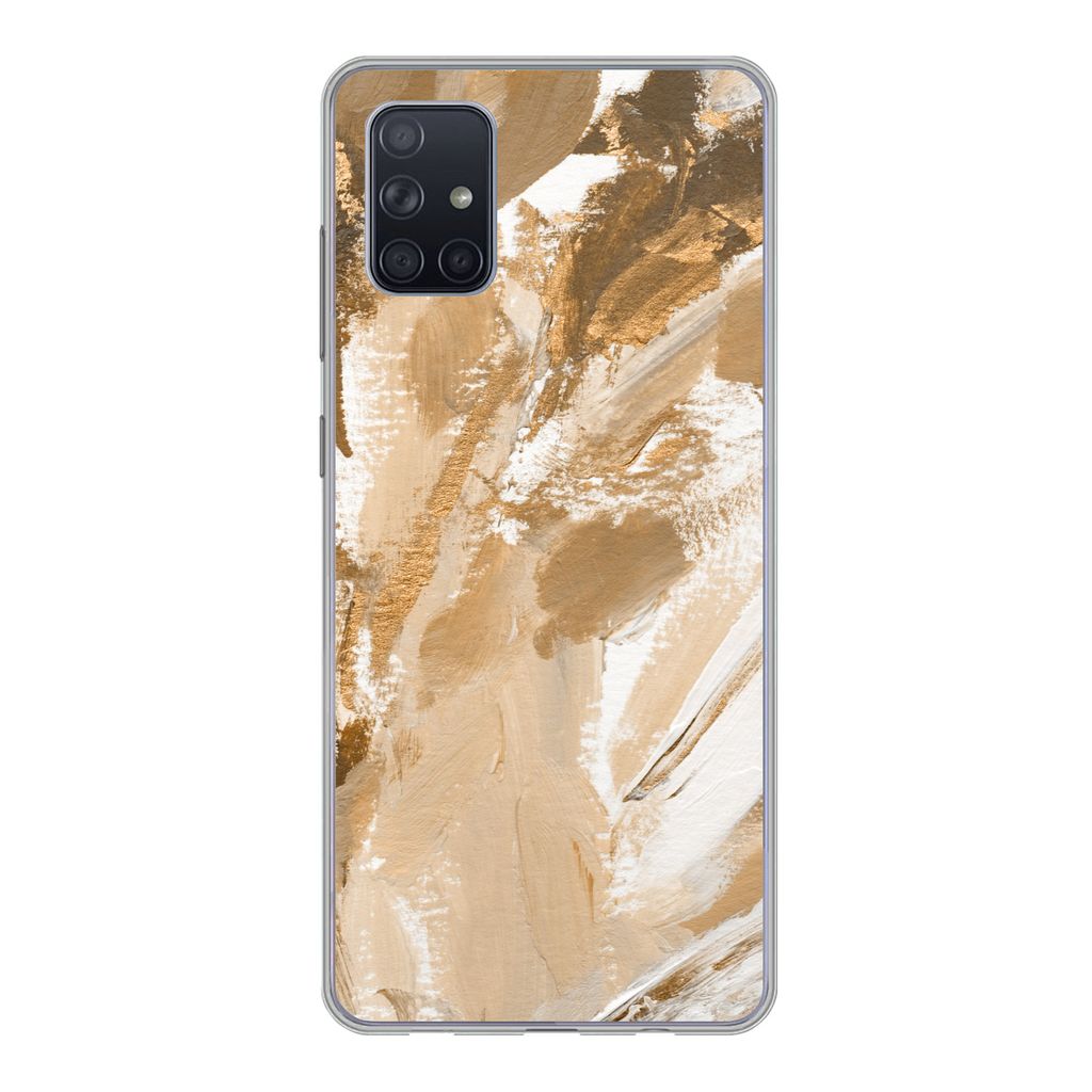 MuchoWow Handyhülle Schutzhülle Hülle für Samsung Galaxy A71 Farbe - Gold - Beige Silikon Softcase Handy Hülle - Kartenbesitzer