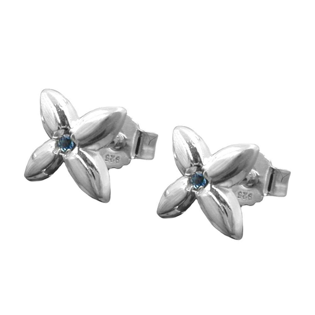 Ohrstecker Ohrring 65x65mm kleine Blüte mit synthetischem Spinell aqua Silber 925 silber 6,5x6,5mm
