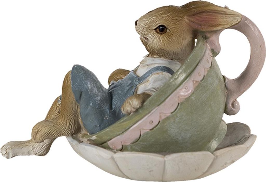 Clayre & Eef Figur Kaninchen 11x8x7 cm Braun Grün Polyresin