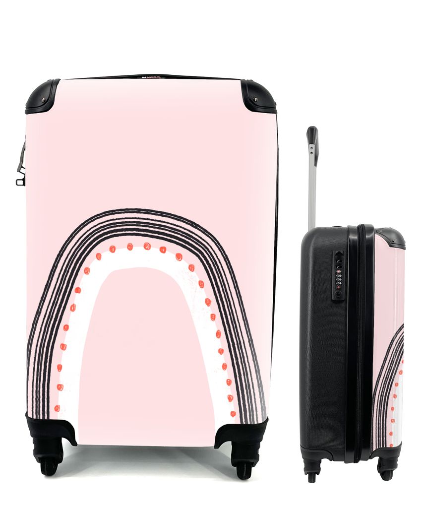 MuchoWow Koffer Handgepäck Trolley Rollkoffer Kleine Reisekoffer mit 4 Rollen - Regenbogen - Minimalismus - Rosa - Cabin Size < 55x40x23 cm & 55...