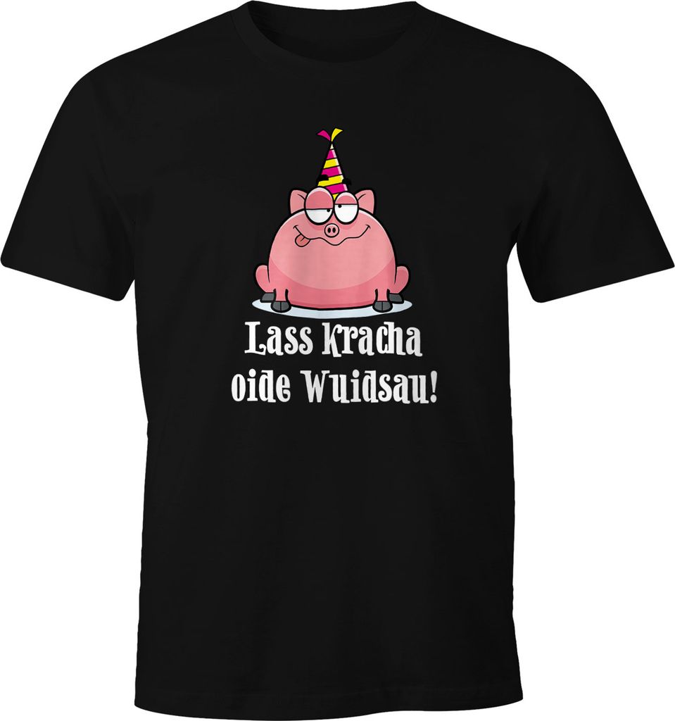 Herren T-Shirt Geburtstag Schwein Spruch Lass kracha oide Wuidsau Fun-Shirt Geschenk Moonworks 3XL