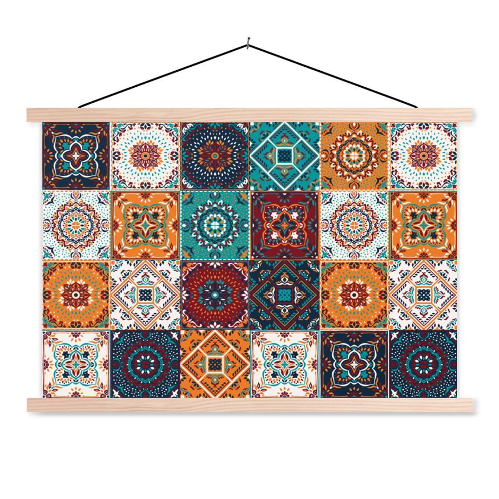 MuchoWow Textilposter Retro - Blatt - Design - Orange - Braun 120x80 cm mit holzfarbenen Rahmen - Aufhängeset