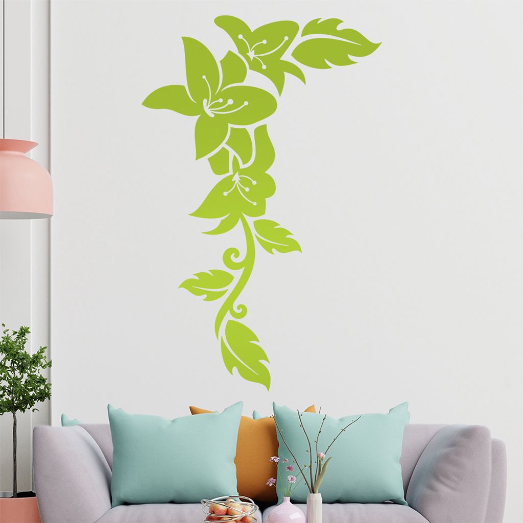 Blumen - Linien Wandtattoo in 6 Größen - Wandaufkleber Wall Sticker - Dekoration, Küche, Wohnzimmer, Schlafzimmer, Badezimmer