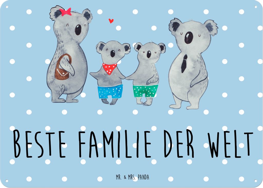 Mr. & Mrs. Panda Blechschild Koala Familie zwei DIN A5 - Blau Pastell - Geschenk, Türschild, Wandschild, Familienzeit, Koalabär, Schild, Mutterta...