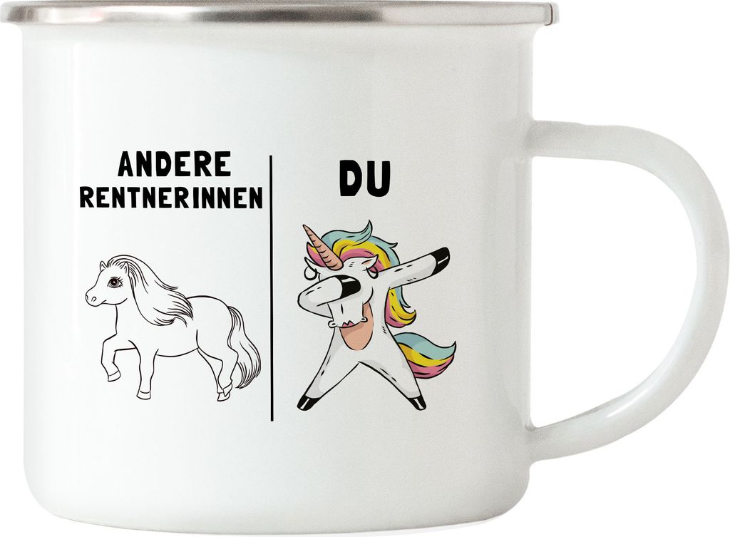 Andere Rentnerinnen Du Emaille Tasse Rentnerin Lustig Einhorn Rente Ruhestand Abschiedsgeschenk Kollegin