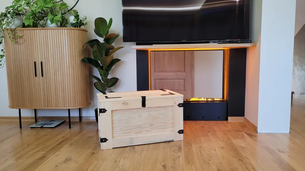 Bac de rangement 80 cm en bois pour jouets et bûches avec roues mobiles - 2