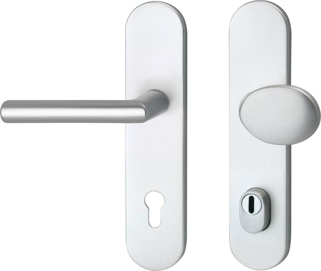 Marchesi GEHRUNG Wechselgarnitur, Türbeschlag Langschild Zylinderschloss, Kernziehschutz, RC3 , Aluminium silber eloxiert, Zylinderüberstand 13-1...