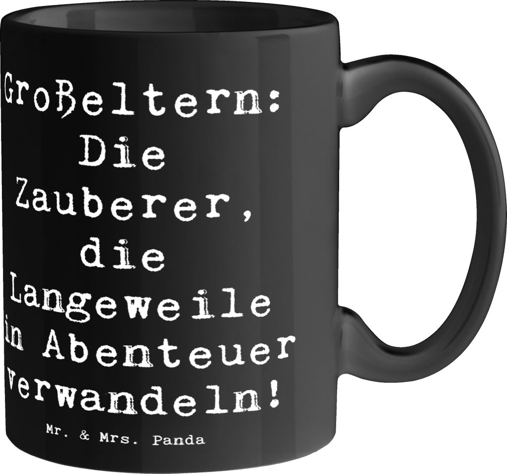 Mr. & Mrs. Panda Kaffeebecher Spruch Großeltern Zauberer - Schwarz - Geschenk, Enkelkinder, persönliche Erinnerungen, Weisheit, Familienleben, ha...