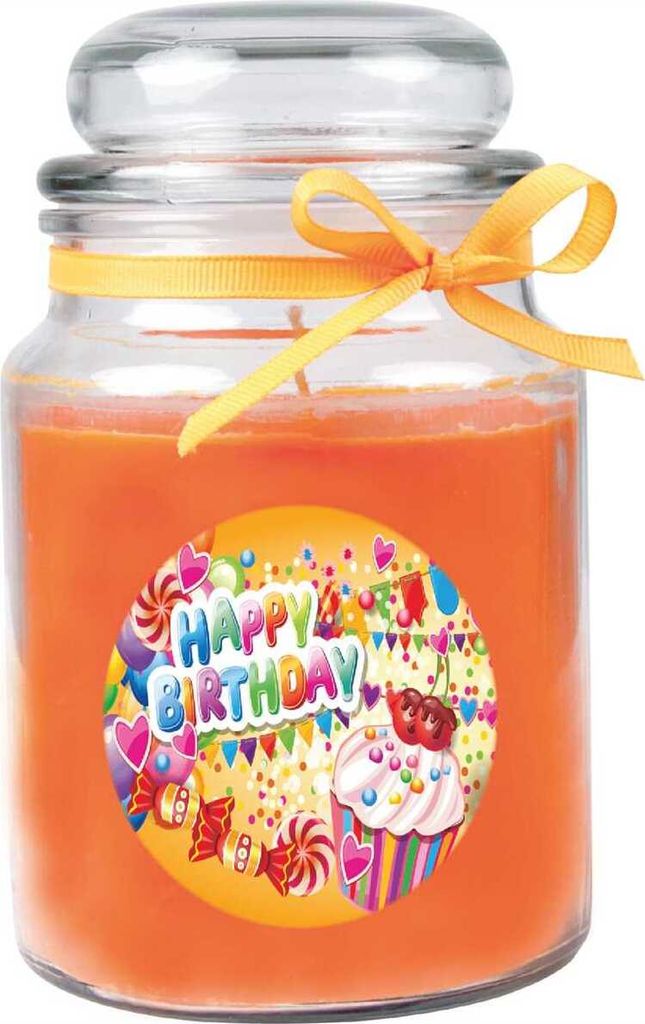 Duftkerze im Bonbonglas "Happy Birthday", Duft: Honigmelone Produktbild 